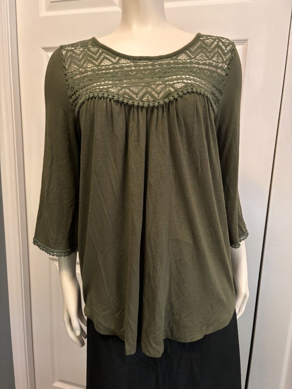 Keren Hart Olive Green Boho Crochet Tunic Top Small